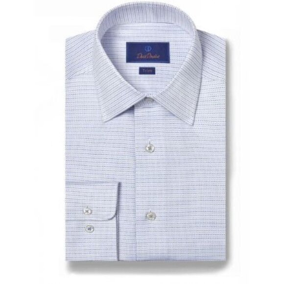 David Donahue Men's Dress Shirt White Blue Micro Dot 15.5 Neck  32/33 Sleeve NEW - Picture 1 of 12